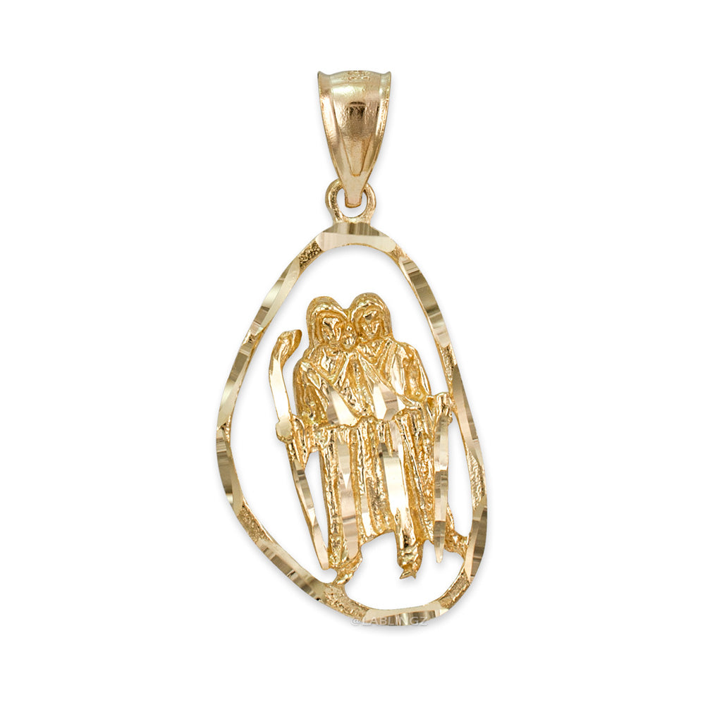 Gold Gemini Zodiac Sign DC Pendant Necklace (yellow, white, rose gold, 10K, 14K) Karma Blingz