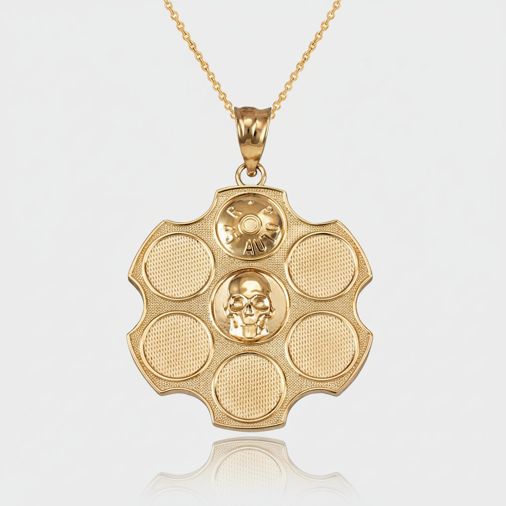 Gold Russian Roulette Pendant Necklace (yellow, white, rose gold, 10k, 14k) Karma Blingz