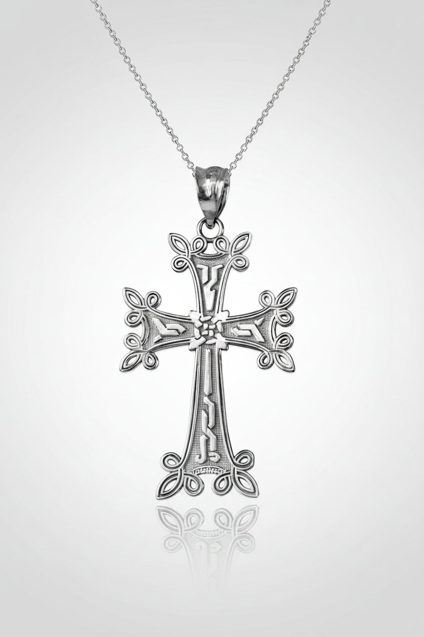 Gold Armenian Reversible Cross Pendant Necklace (yellow, white, rose gold, 10k, 14k) Karma Blingz