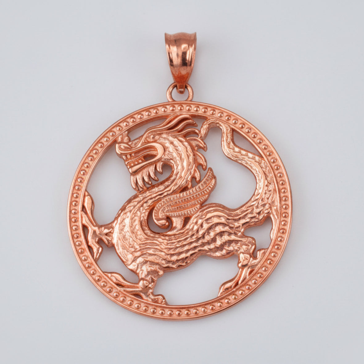 Gold Chinese Dragon Open Medallion Pendant Necklace (yellow, white, rose gold, 10k, 14k) Karma Blingz