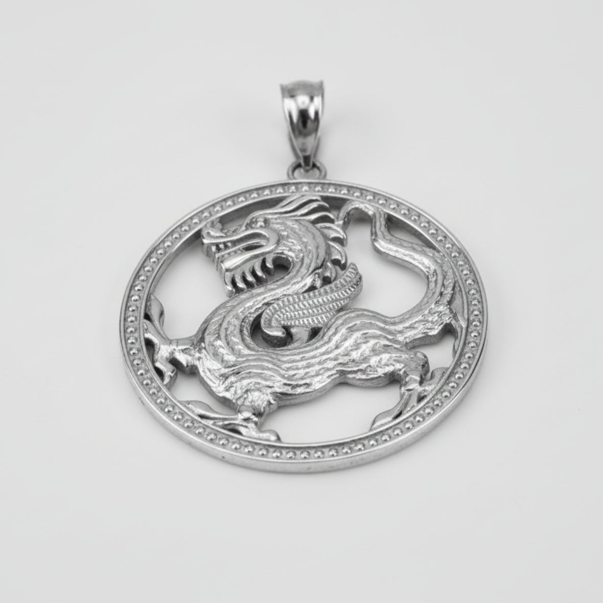 Gold Chinese Dragon Open Medallion Pendant Necklace (yellow, white, rose gold, 10k, 14k) Karma Blingz