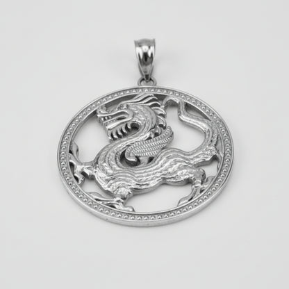 Gold Chinese Dragon Open Medallion Pendant Necklace (yellow, white, rose gold, 10k, 14k) Karma Blingz