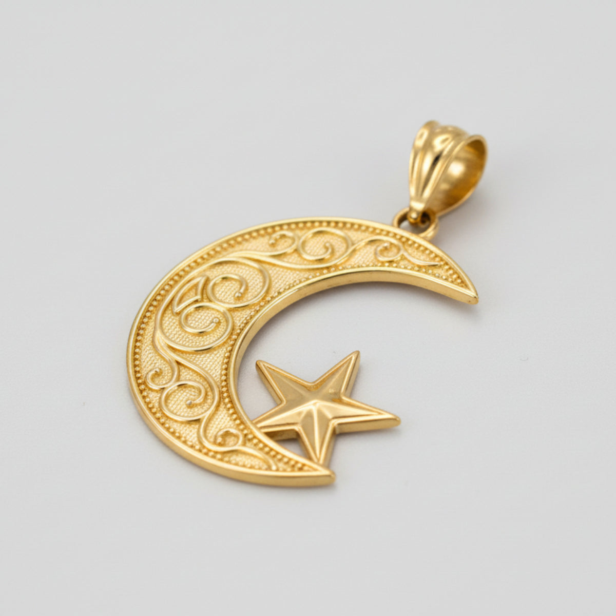 Gold Islamic Crescent Moon Pendant Necklace (yellow, white, rose gold, 10k, 14k) Karma Blingz