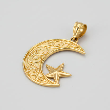 Gold Islamic Crescent Moon Pendant Necklace (yellow, white, rose gold, 10k, 14k) Karma Blingz