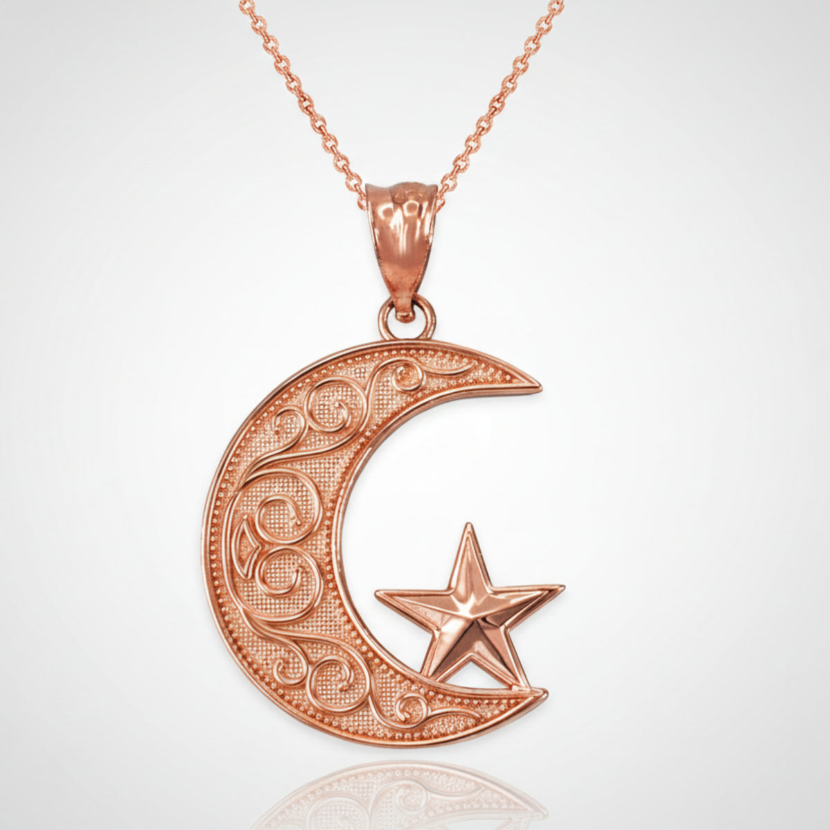 Rose Gold Islamic Crescent Moon Pendant Necklace (10k, 14k) Karma Blingz
