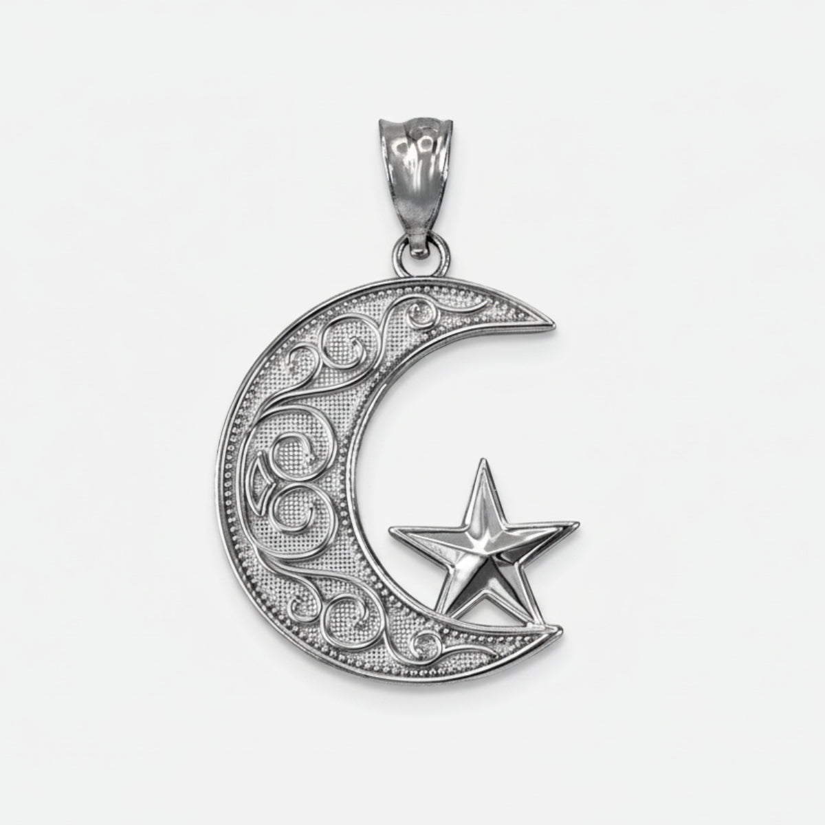 White Gold Islamic Crescent Moon Pendant Karma Blingz