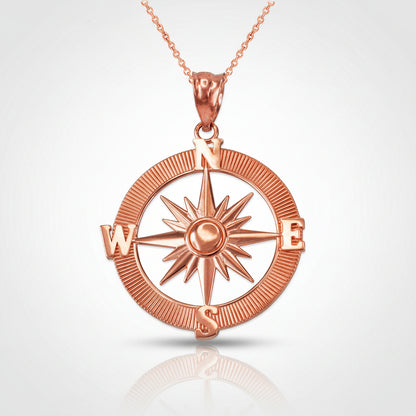Gold Compass Pendant Necklace (yellow, white, rose gold, 10k, 14k) Karma Blingz