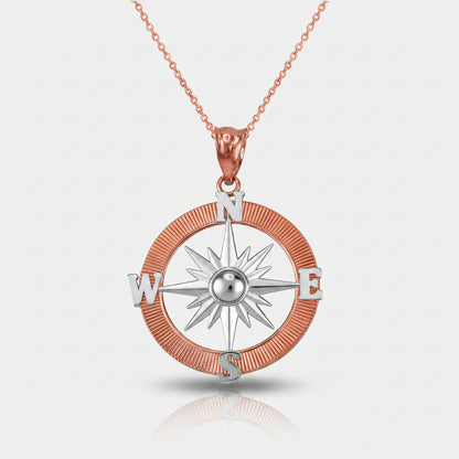 Gold Compass Pendant Necklace (yellow, white, rose gold, 10k, 14k) Karma Blingz