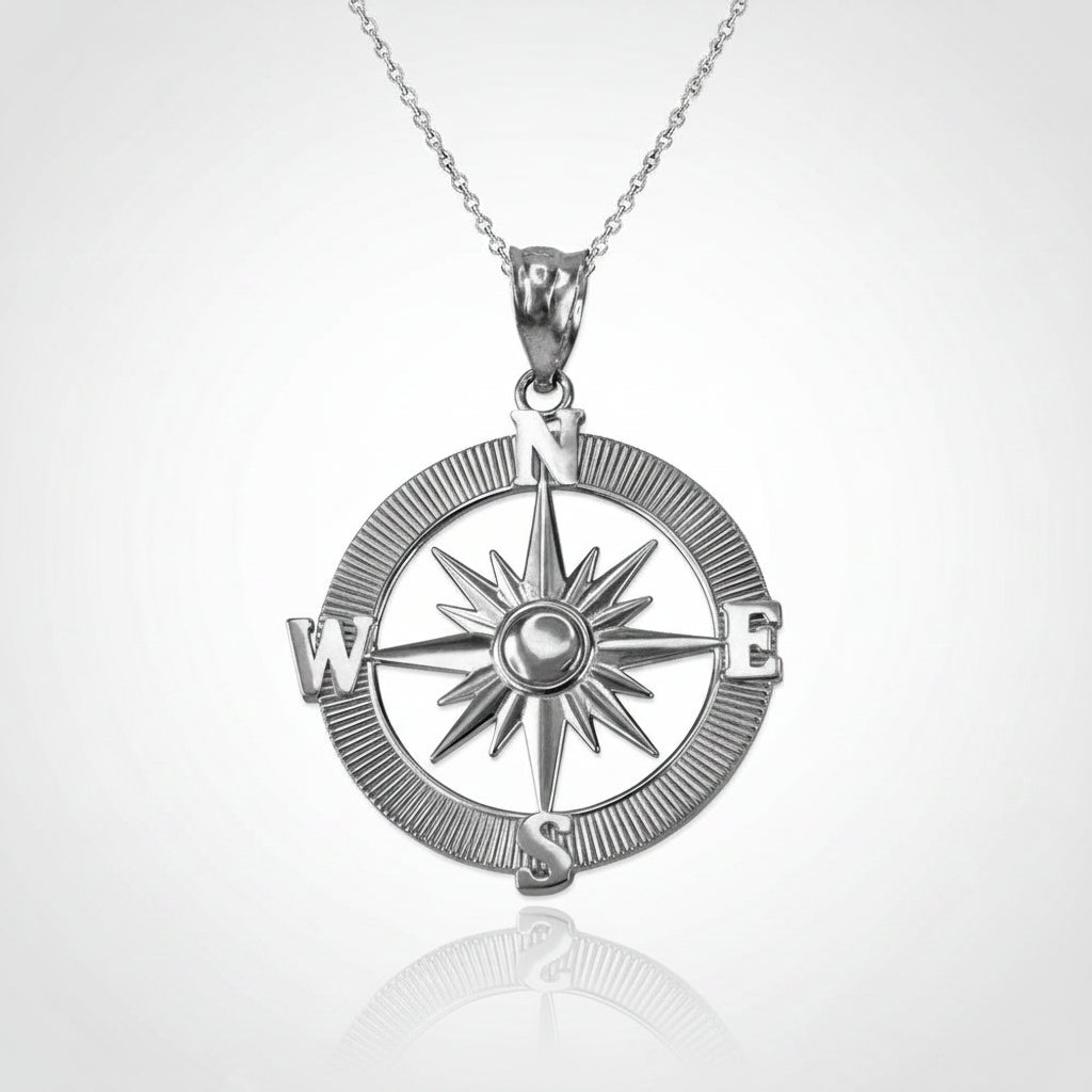 Sterling Silver Compass Pendant Necklace Karma Blingz