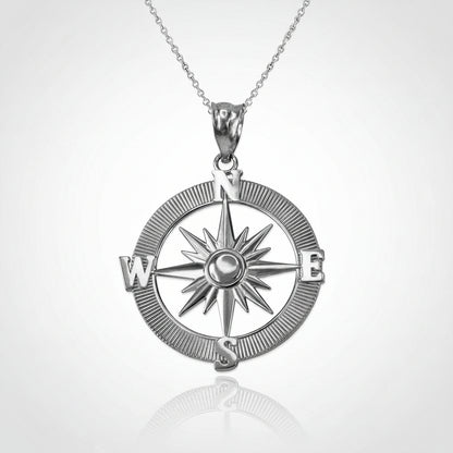 Sterling Silver Compass Pendant Necklace Karma Blingz
