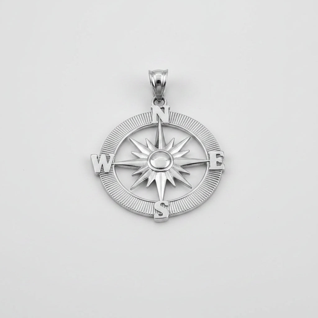 Sterling Silver Compass Pendant Necklace Karma Blingz