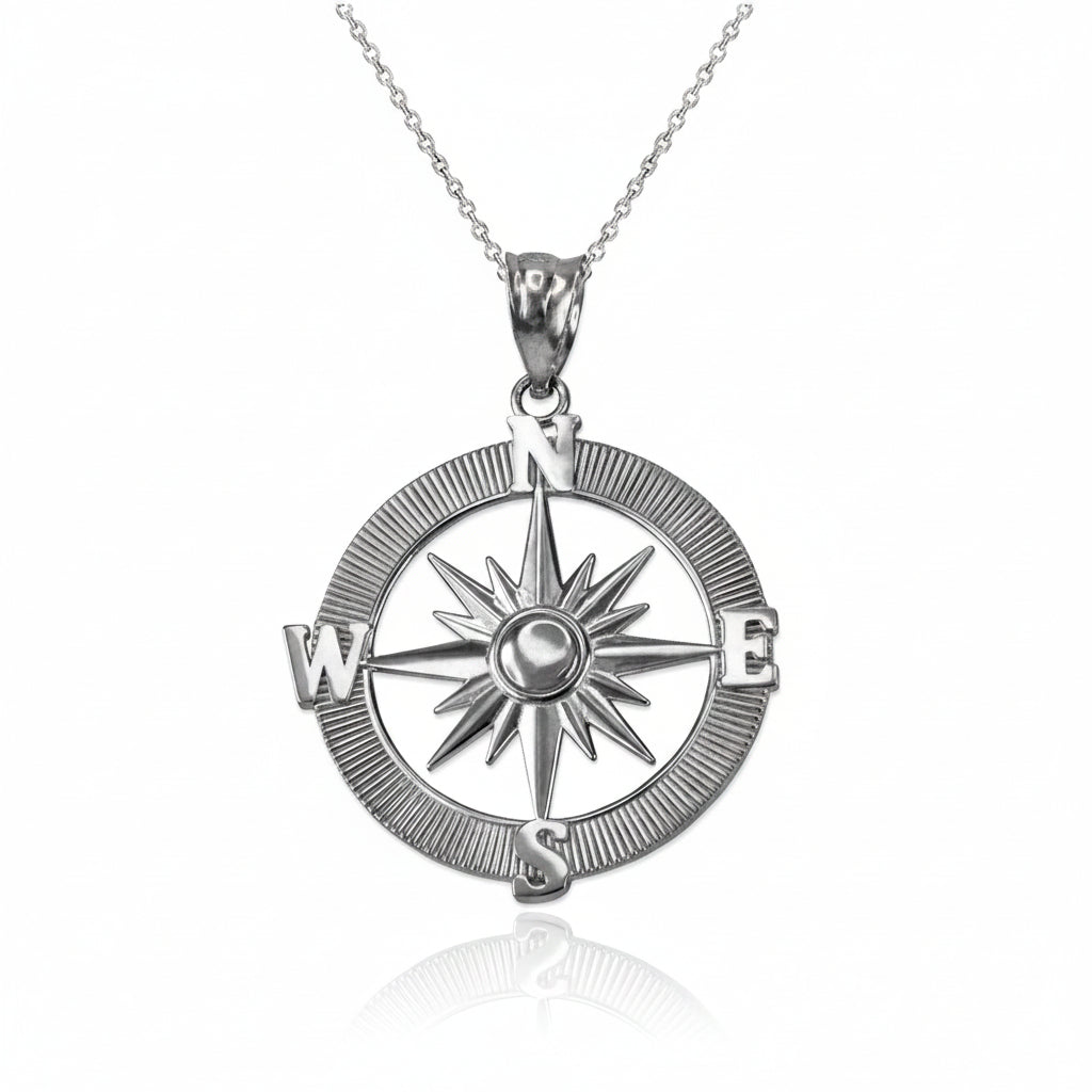 Gold Compass Pendant Necklace (yellow, white, rose gold, 10k, 14k) Karma Blingz