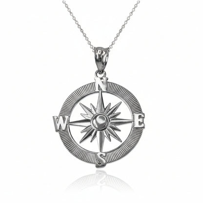 Gold Compass Pendant Necklace (yellow, white, rose gold, 10k, 14k) Karma Blingz