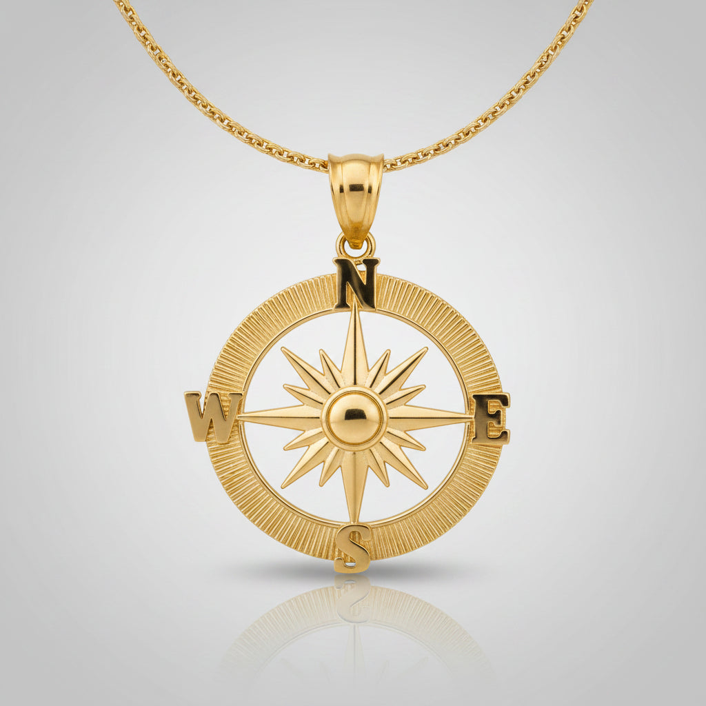 Gold Compass Pendant Necklace (yellow, white, rose gold, 10k, 14k) Karma Blingz