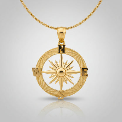 Gold Compass Pendant Necklace (yellow, white, rose gold, 10k, 14k) Karma Blingz