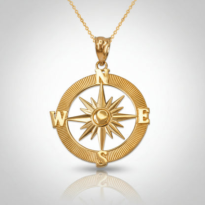 Gold Compass Pendant Necklace (yellow, white, rose gold, 10k, 14k) Karma Blingz