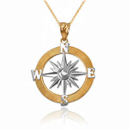 Gold Compass Pendant Necklace (yellow, white, rose gold, 10k, 14k) Karma Blingz