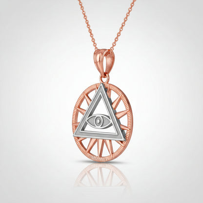 Gold Eye of Providence Illuminati Charm Necklace (yellow, white, rose gold, 10k, 14k) Karma Blingz