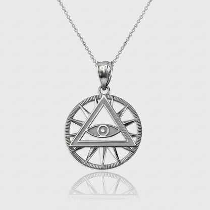 Sterling Silver All-Seeing-Eye of Providence Illuminati Pyramid Charm Necklace Karma Blingz