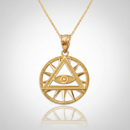 Gold Eye of Providence Illuminati Charm Necklace (yellow, white, rose gold, 10k, 14k) Karma Blingz