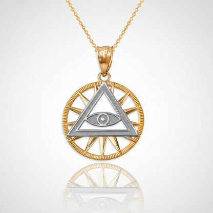 Gold Eye of Providence Illuminati Charm Necklace (yellow, white, rose gold, 10k, 14k) Karma Blingz