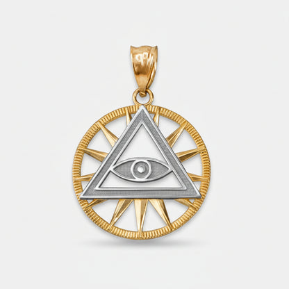 Gold Eye of Providence Illuminati Charm Necklace (yellow, white, rose gold, 10k, 14k) Karma Blingz