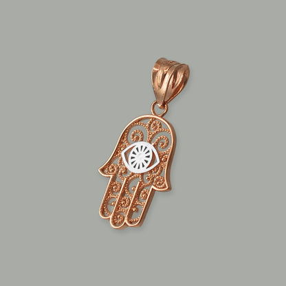 Gold Hamsa Evil Eye Filigree Charm Necklace (yellow, white, rose gold, 10K, 14K) Karma Blingz