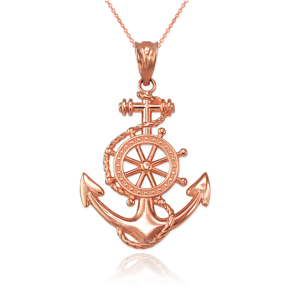 Gold Nautical Marine Anchor Pendant Necklace (yellow, white, rose gold, 10K, 14K) Karma Blingz