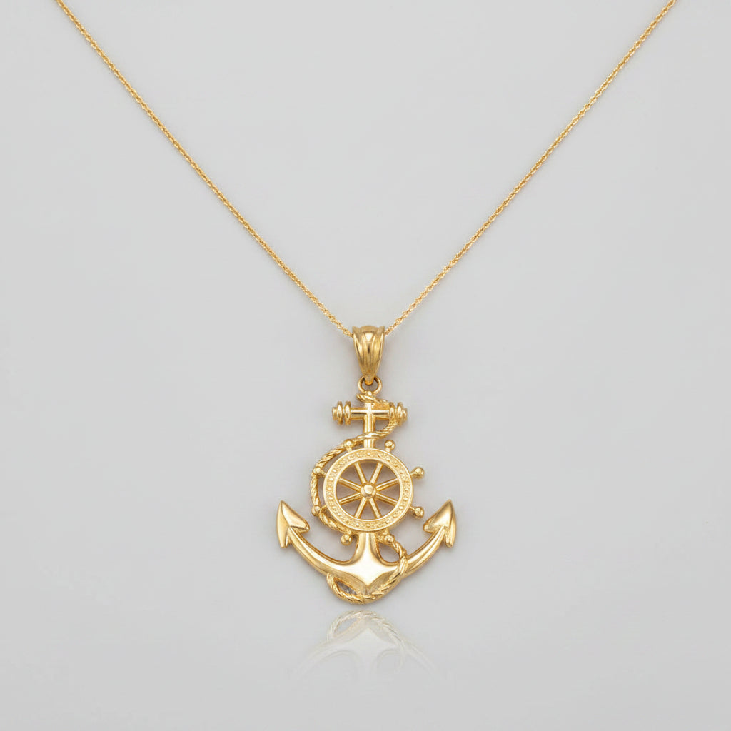 Gold Nautical Marine Anchor Pendant Necklace (yellow, white, rose gold, 10K, 14K) Karma Blingz