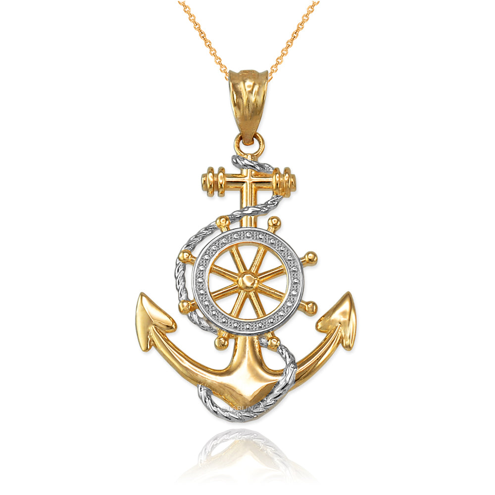 Gold Nautical Marine Anchor Pendant Necklace (yellow, white, rose gold, 10K, 14K) Karma Blingz