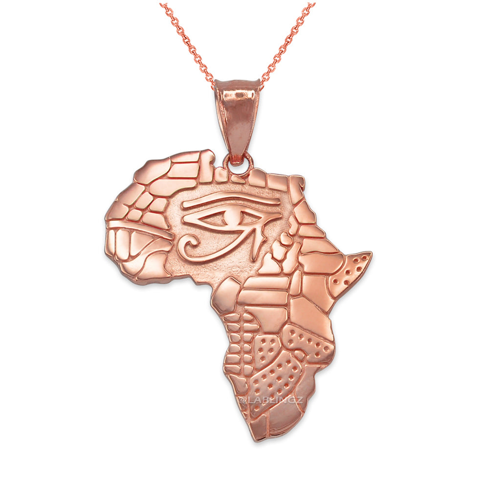 Gold Eye of Horus Africa Map Pendant Necklace (yellow, white, rose, 2-tone gold, 10K, 14K) Karma Blingz