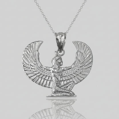 Sterling Silver Egyptian Isis Winged Goddess Pendant Necklace Karma Blingz