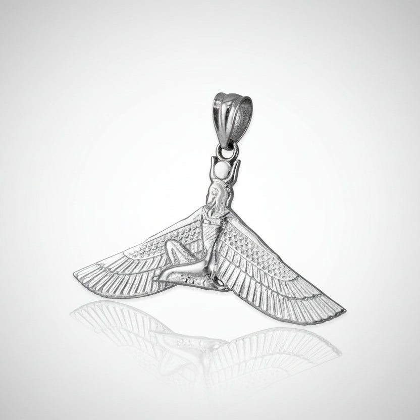 Sterling Silver Isis Egyptian Winged Goddess Pendant Necklace Karma Blingz