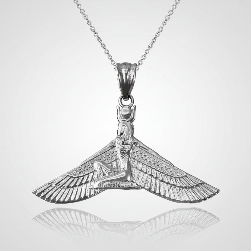 Sterling Silver Isis Egyptian Winged Goddess Pendant Necklace Karma Blingz