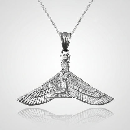 Sterling Silver Isis Egyptian Winged Goddess Pendant Necklace Karma Blingz