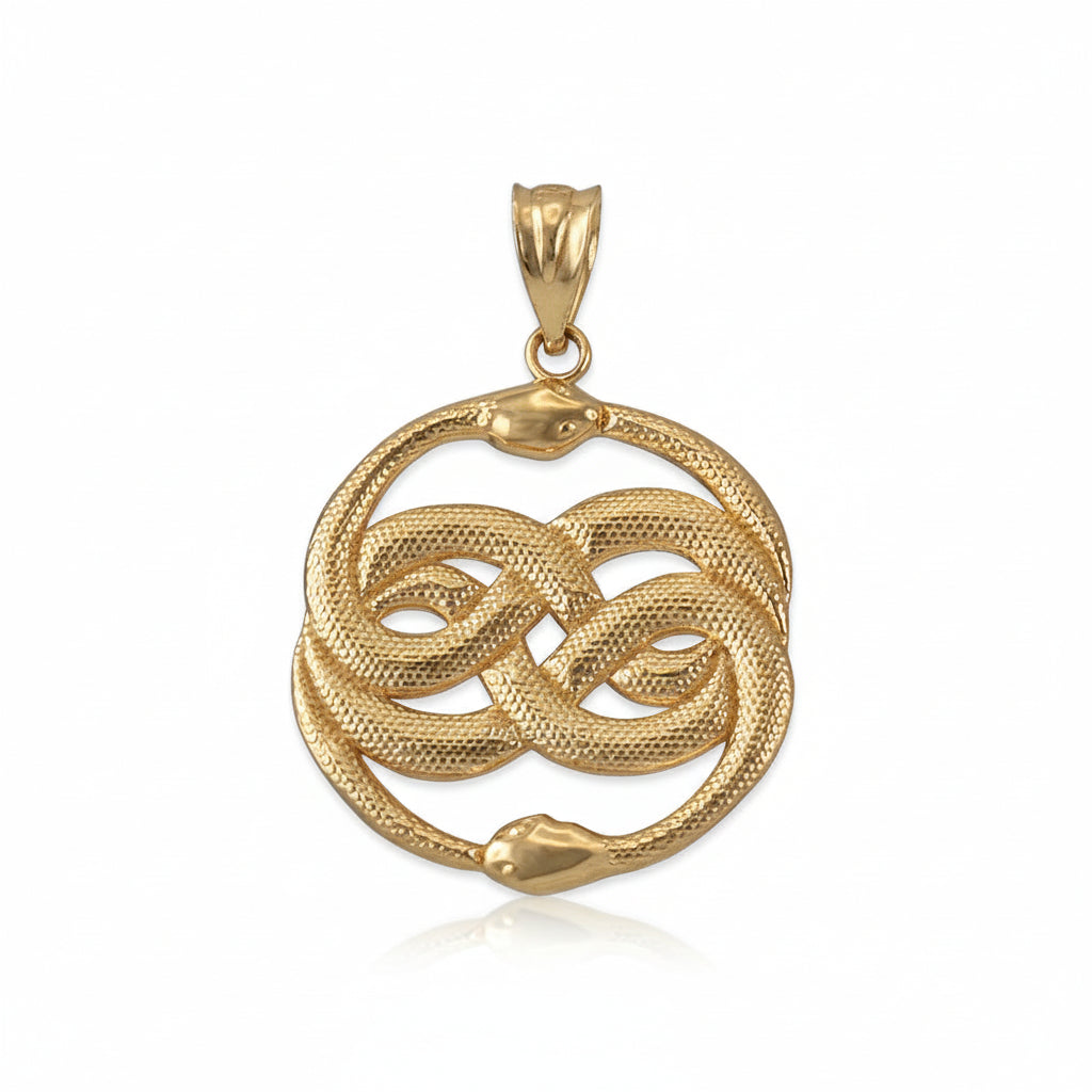 Gold Double Infinity Ouroboros Snakes Pendant Necklace (yellow, white, rose gold, 10k, 14k) Karma Blingz