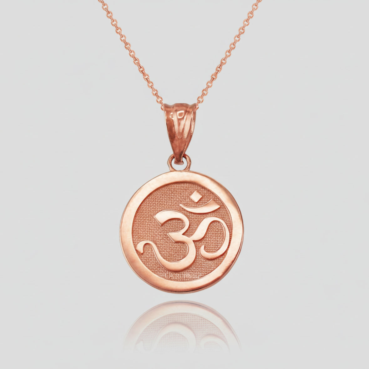 Gold Om Yoga Medallion Charm Necklace (yellow, white, rose gold, 10K, 14K) Karma Blingz