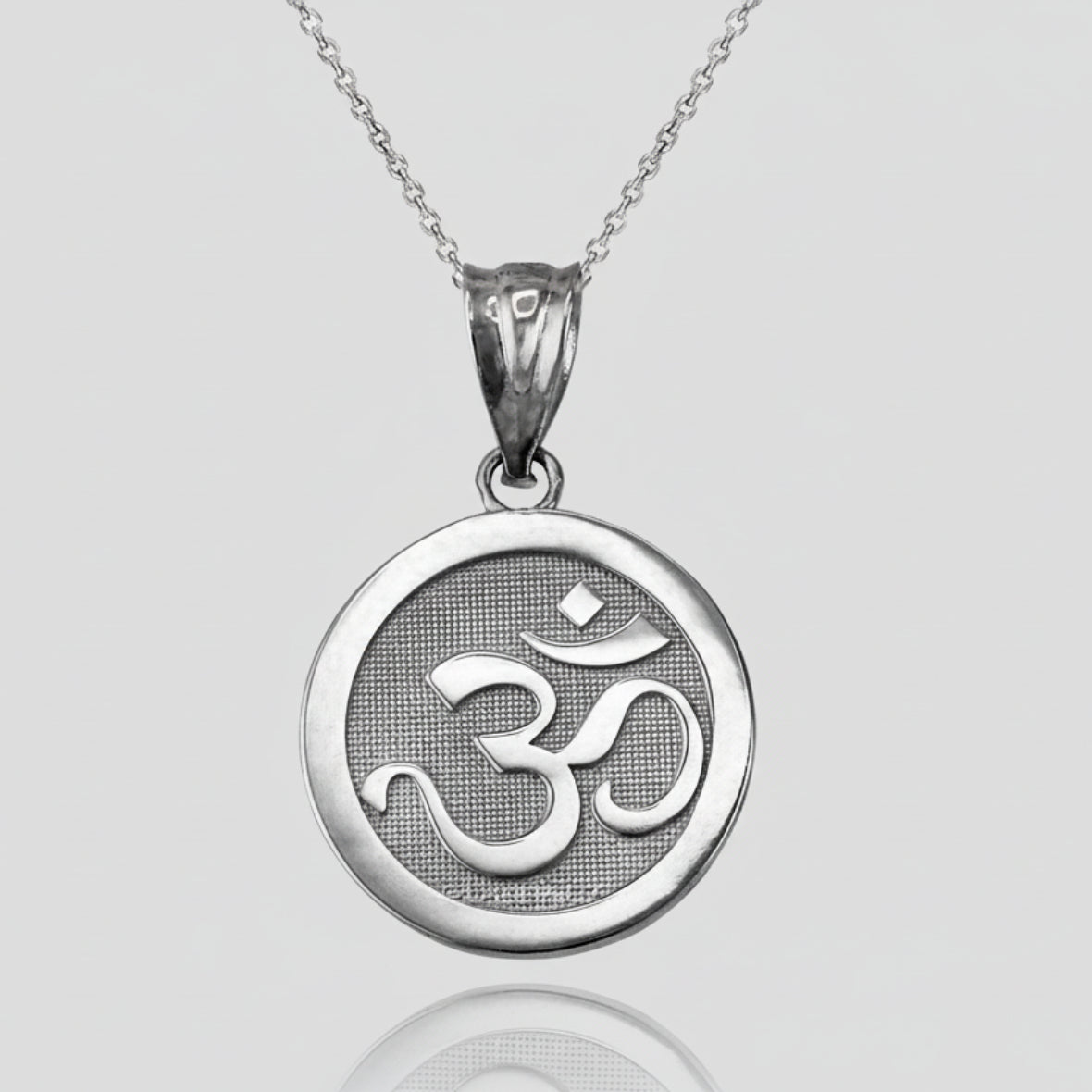 Gold Om Yoga Medallion Charm Necklace (yellow, white, rose gold, 10K, 14K) Karma Blingz