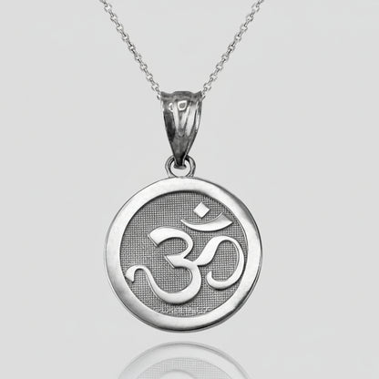 Gold Om Yoga Medallion Charm Necklace (yellow, white, rose gold, 10K, 14K) Karma Blingz