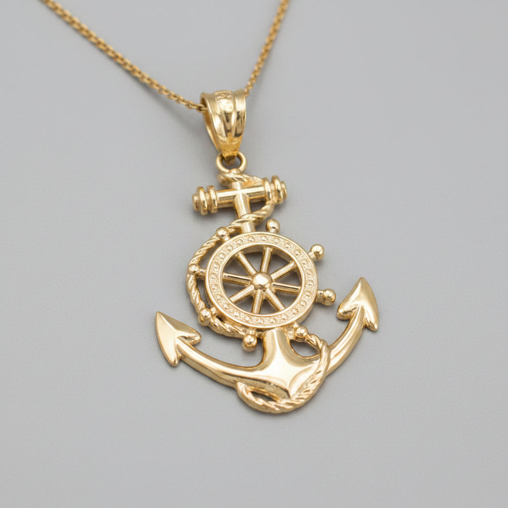 Gold Nautical Marine Anchor Pendant Necklace (yellow, white, rose gold, 10K, 14K) Karma Blingz