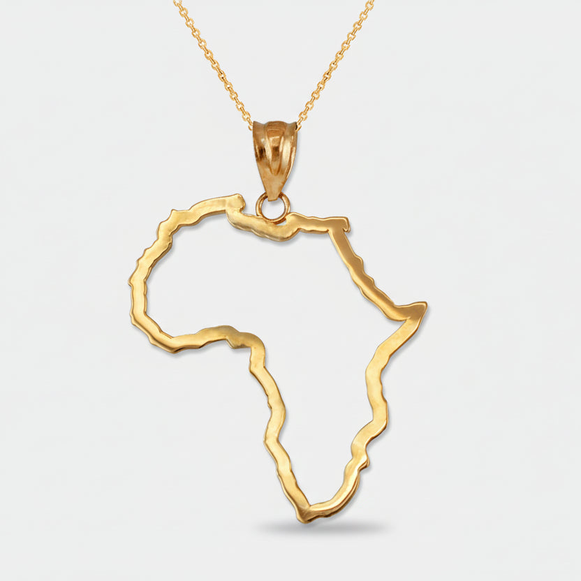 Gold Africa Open Pendant Necklace (yellow, white, rose gold, 10K, 14K) Karma Blingz