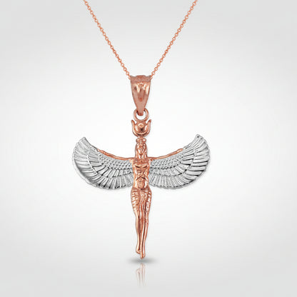 Gold Isis Egyptian Winged Goddess Pendant Necklace Karma Blingz
