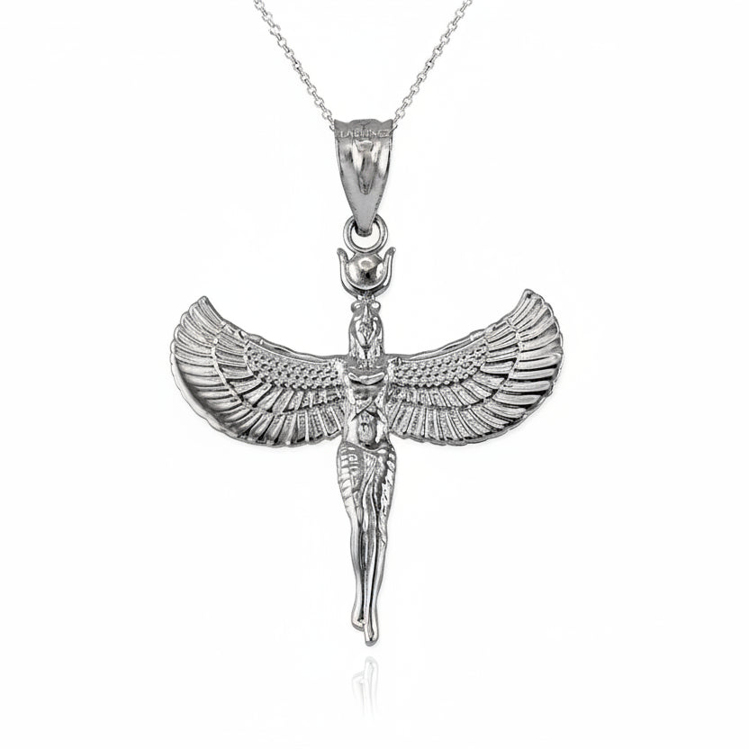 Sterling Silver Isis Egyptian Winged Goddess Pendant Necklace Karma Blingz