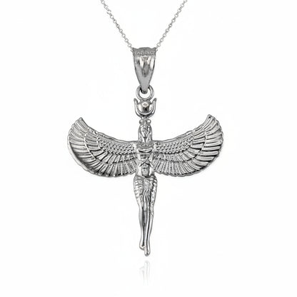Sterling Silver Isis Egyptian Winged Goddess Pendant Necklace Karma Blingz
