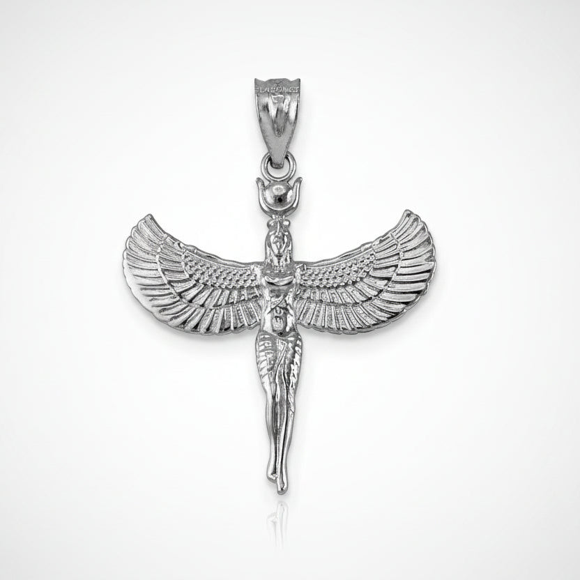 Sterling Silver Isis Egyptian Winged Goddess Pendant Necklace Karma Blingz
