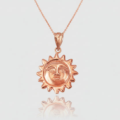 Gold Sun Face Celestial Pendant Necklace (yellow, white, rose gold, 10k, 14k) Karma Blingz