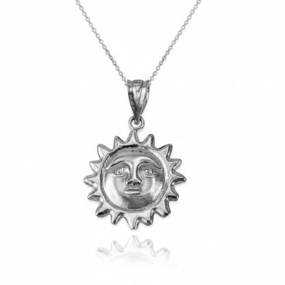 Gold Sun Face Celestial Pendant Necklace (yellow, white, rose gold, 10k, 14k) Karma Blingz