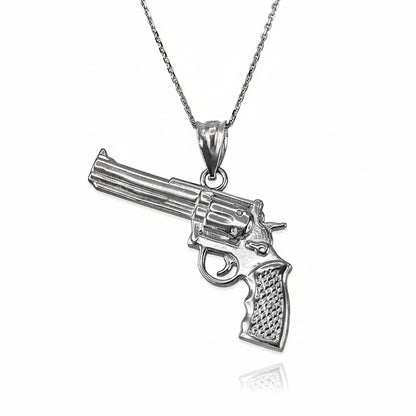 Sterling Silver Revolver Gun Pendant Necklace Karma Blingz