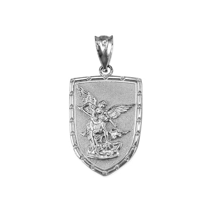 Gold St. Michael Shield Pendant Necklace (yellow, white, rose gold, 2-tone, 10K, 14K) Karma Blingz