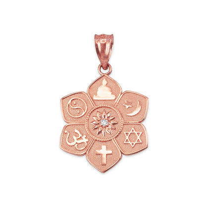 Gold Lotus of Peace Diamond Pendant Necklace (yellow, white, rose gold, 10K, 14K) Karma Blingz